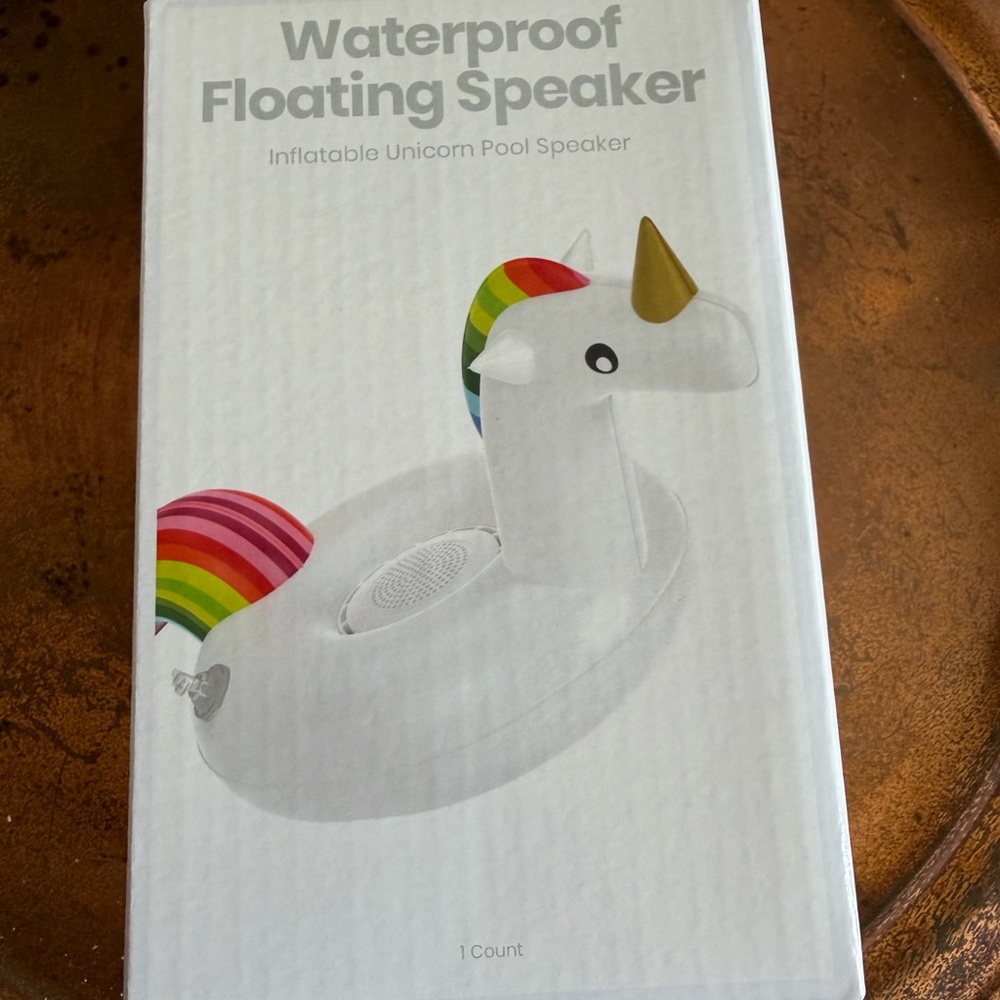 Waterproof Floating Unicorn Pool Speaker - White with Rainbow Accents